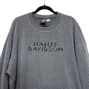 THICK Harley Davidson cotton Blend Mens Sweater Pullover Grey Embroidered XL